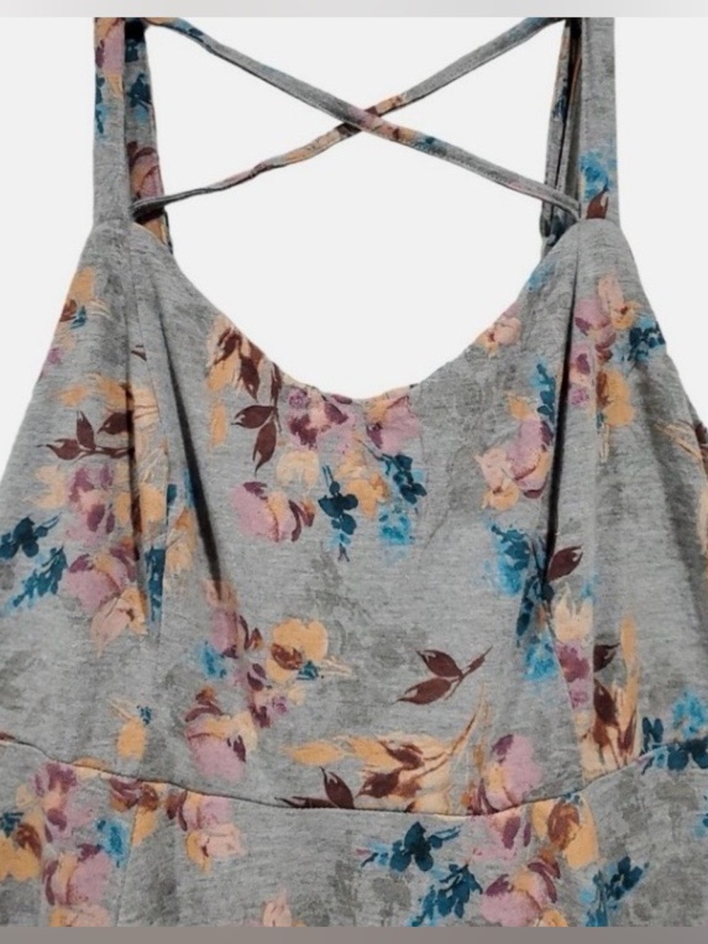 torrid ~ Strappy Dress ~ Heather Gray w/ Flowers ~ Jersey Material ~ Ruffle Tier - Picture 4 of 7